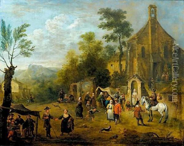 Scene Villageoise Oil Painting - Joseph van Bredael