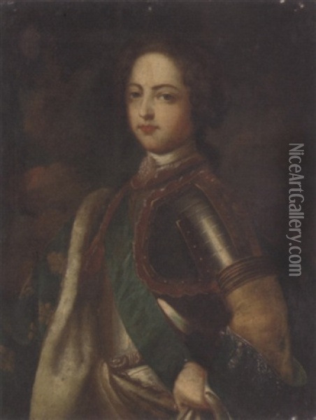 Portrait Of A Nobleman Wearing Armour And A Fleur-de-lis Cloak Oil Painting - Pierre Mignard the Elder