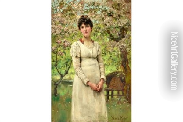 Young Lady Amongst The Blossom Oil Painting - Henry John Yeend King