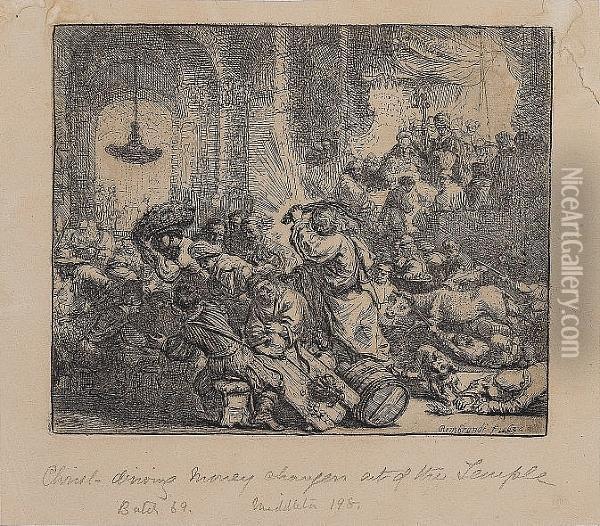 Christ Driving The Money Changers From The Temple (bartsch 69) Oil Painting - Rembrandt Van Rijn