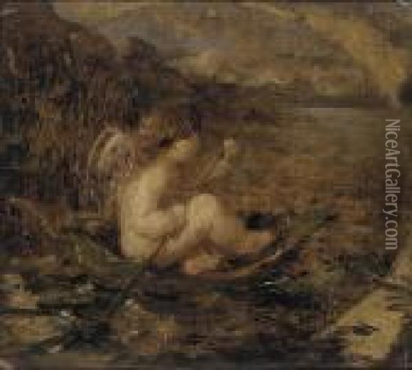 Cupid Sailing Oil Painting - William Etty