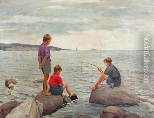 Gutter Som Fisker Oil Painting - Thorvald Hagbart Torgersen