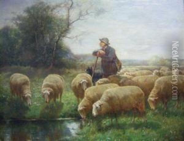 Depicting A Sheep Herder With His Flock Oil Painting - Franz De Beul