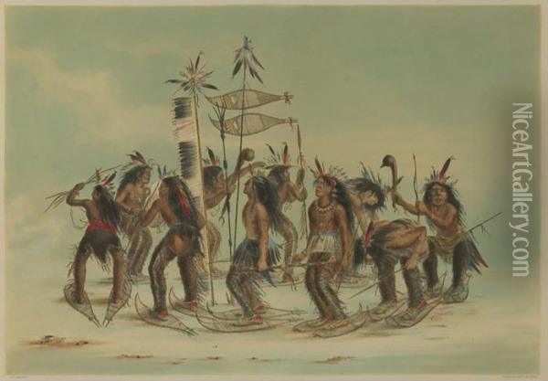 The Snow-shoe Dance Oil Painting - George Catlin