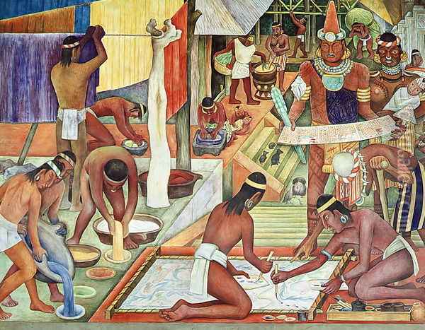 The Tarascan Civilisation, 1942 Oil Painting - Diego Rivera