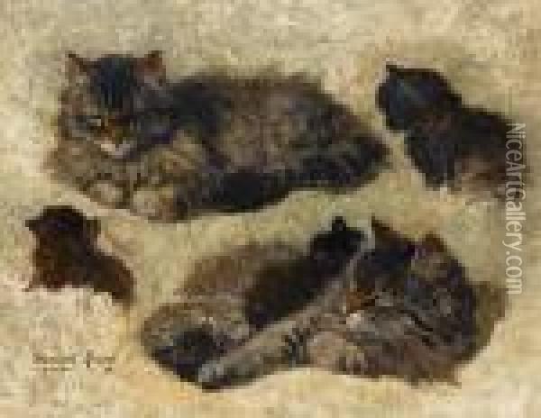 A Cat And Her Kittens Oil Painting - Henriette Ronner-Knip
