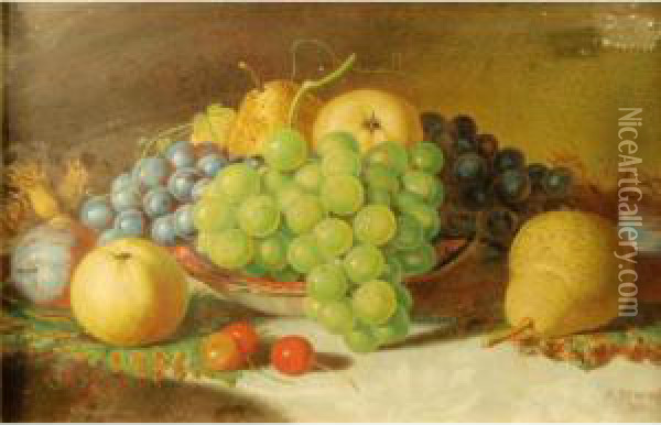 Still Life Of Grapes, Pears, Cherriesand Another Fruit Oil Painting - Alexander Stanesby