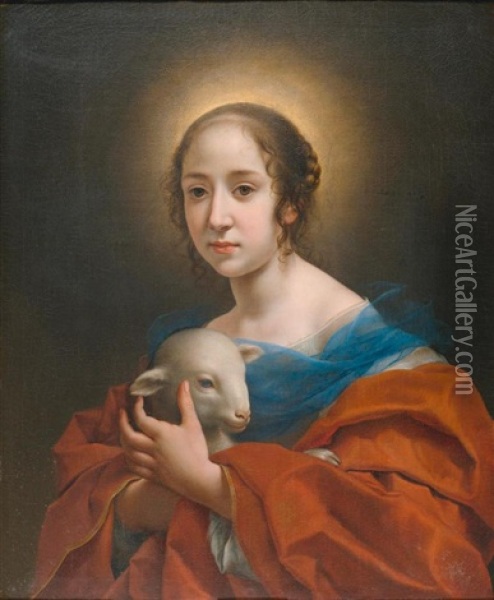Bildnis Der Gemahlin Des Malers, Teresa Bucherelli, Als Heilige Agnes Oil Painting - Carlo Dolci