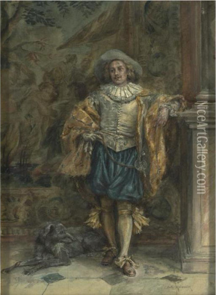 Cavalier With A Hound & The Flag Bearer: A Pair Oil Painting - Jean-Charles Meissonier