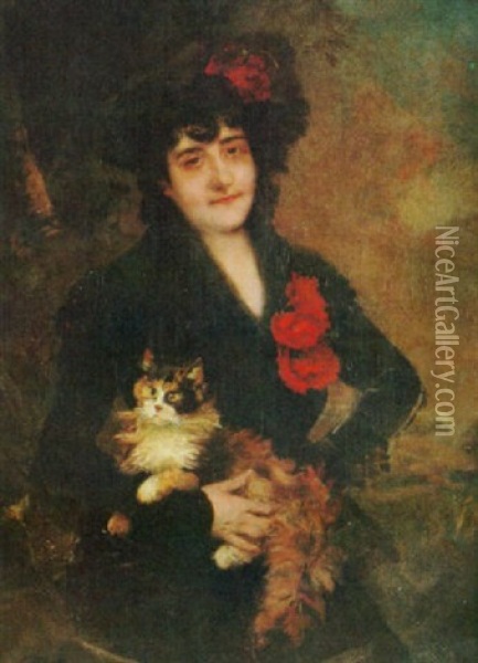 Dama Con Su Gato Oil Painting - Raimundo de Madrazo y Garreta