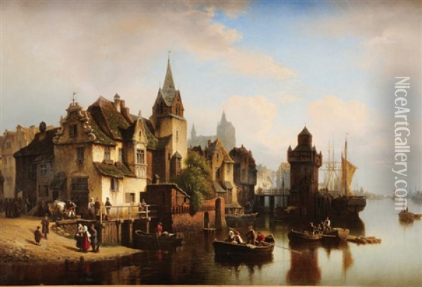 Ville Portuaire De Pomeranie Oil Painting - Hermann Meyerheim