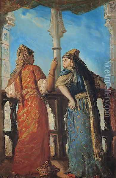 Jewish Women at the Balcony, Algiers, 1849 Oil Painting - Theodore Chasseriau