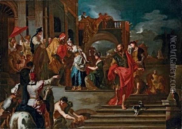 The Departure Of Rebecca Oil Painting - Francesco Solimena
