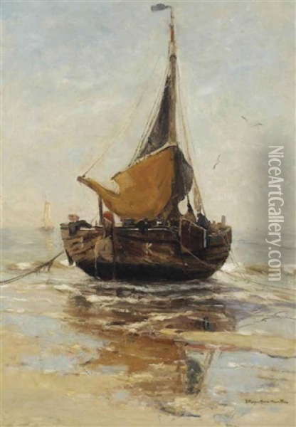 A Bomschuit On The Beach Oil Painting - Gerhard Arij Ludwig Morgenstjerne Munthe