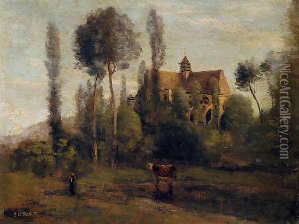 The Church at Essommes, near the Chateau Thierry Oil Painting - Jean-Baptiste-Camille Corot