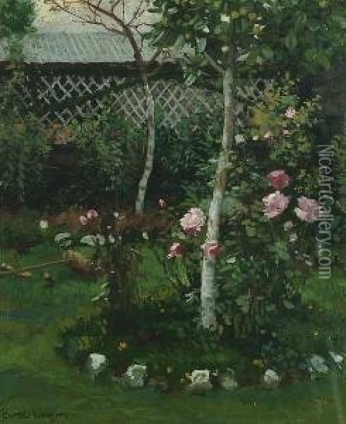 A Pretty Corner Of A Garden Oil Painting - Charles Yard
