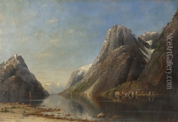 Fjordlandschaft Mit Booten Oil Painting - Therese Fuchs