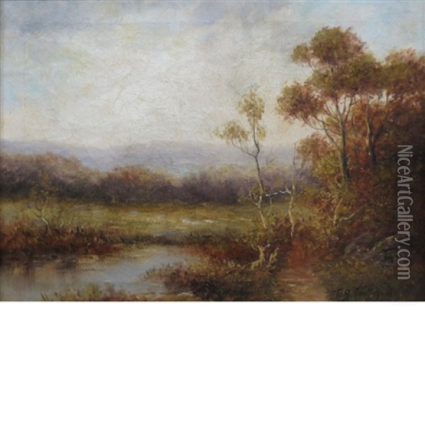 River Landscape; Fall Landscape With Pond (2 Works) Oil Painting - Thomas Bailey Griffin