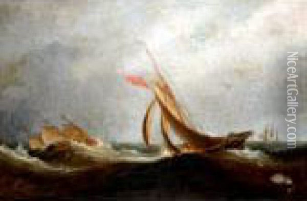 English Shipping In A Stiff Breeze Oil Painting - Thomas Luny