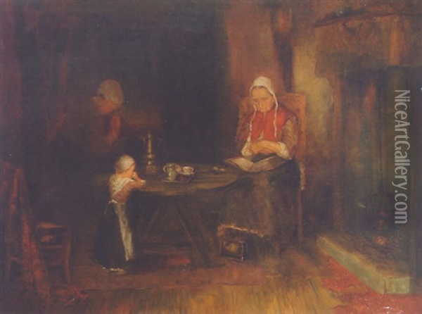 A Peasant Family In A Cottage Interior Oil Painting - Simon Duiker