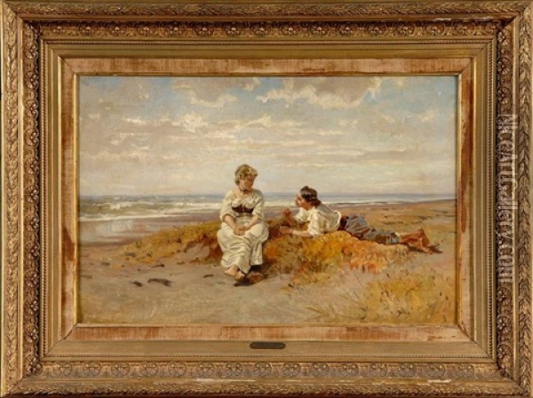 Scene Galante Sur Une Plage Du Golfe De Gascogne Oil Painting - Jean-Baptiste-Arthur Calame