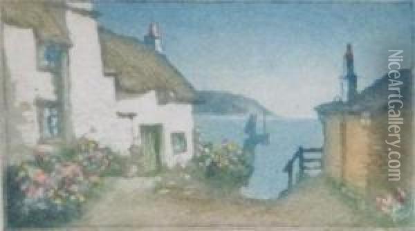 Granny Green's Cottage, St. Mawes. Oil Painting - Claude Hamilton Rowbotham