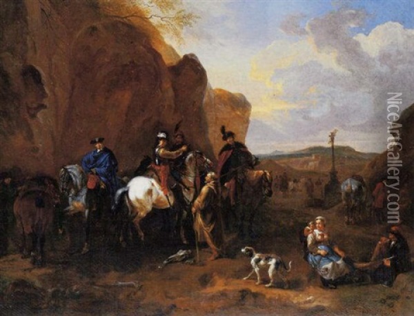 Cossacks On Horseback Asking A Kermit For Directions Oil Painting - Dirk Maes