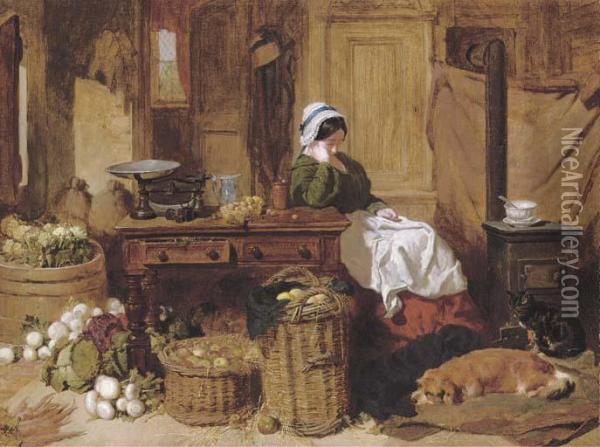 Jennie Asleep At A Kitchen Table Oil Painting - John Frederick Herring Snr