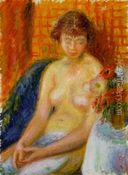 Nude With Checkered Background Oil Painting - William Glackens