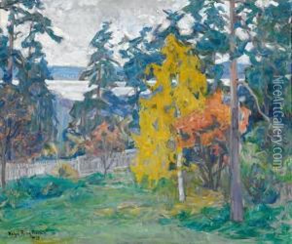 Gule Bjerk Og Rode Rogn 1918 1918 Oil Painting - Helga Ring Reusch