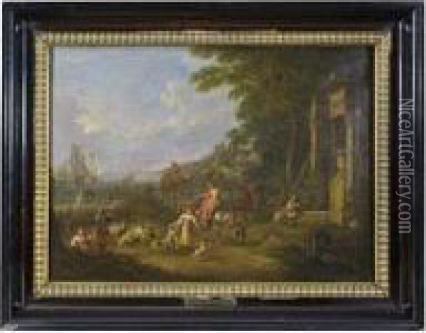 Scene With Peasants, Animals And Ships Oil Painting - Jan Pieter Van Bredael I