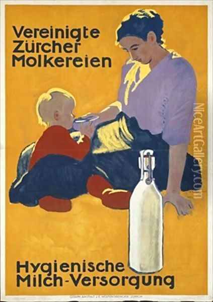 Swiss poster promoting the dairy industry Oil Painting - Emil Cardinaux