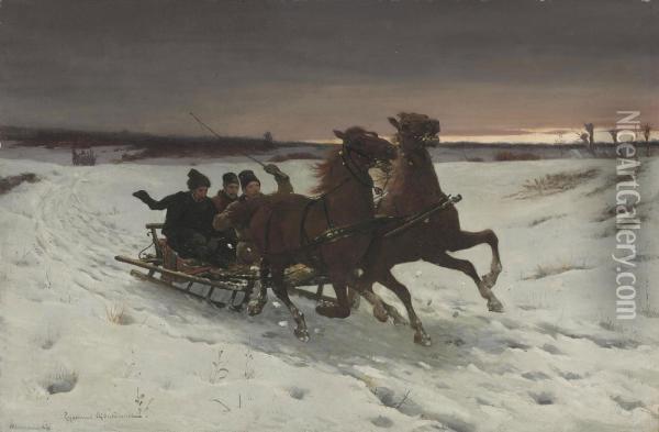 A Winter Sleigh Ride Oil Painting - Sigismund Ajdukiewicz