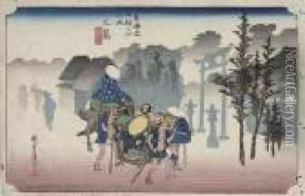 Morning Mist At Mishima Oil Painting - Utagawa or Ando Hiroshige