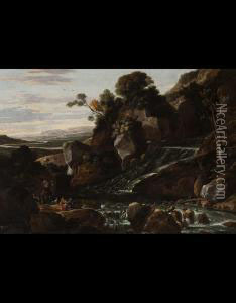 Paesaggio Con Cascata Oil Painting - Pietro Montanini