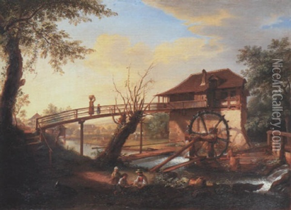 Wagmuhle Bei Bern Oil Painting - Johann Ludwig Aberli