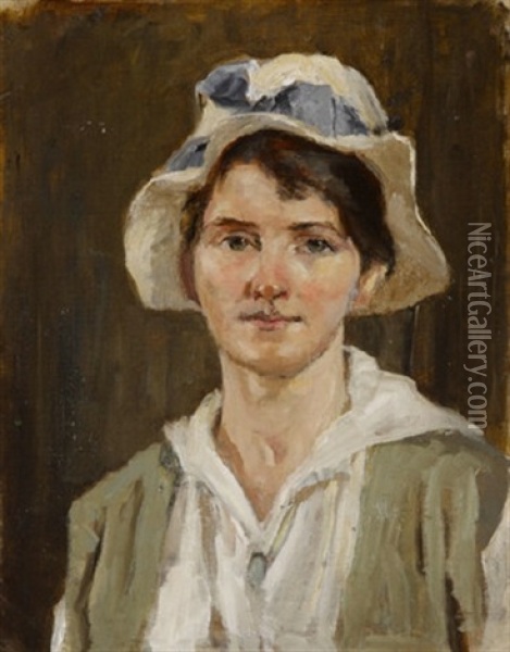 Woman In A White Hat Oil Painting - Sarah Henrietta Purser