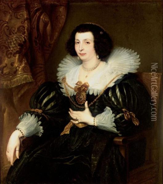 Portrait Of Anna Maria De 
Camudio Three-quarter Length Wearing Black With 
An Elaborate Ruff Oil Painting - Sir Anthony Van Dyck