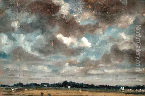 Extensive Landscape with Grey Clouds, c.1821 Oil Painting - John Constable