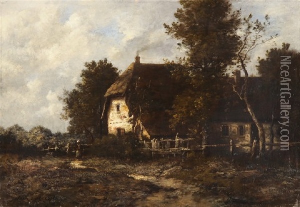 Landschaft Mit Bauernhof Und Bauerin Oil Painting - Leon Richet
