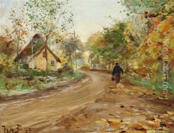 A Man Walking Along A Country Road Oil Painting - Hans Andersen Brendekilde