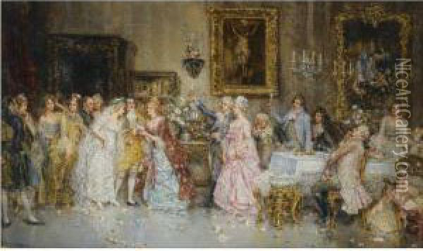 El Banquete Nupcial (the Wedding Party) Oil Painting - Juan Pablo Salinas Y Teruel