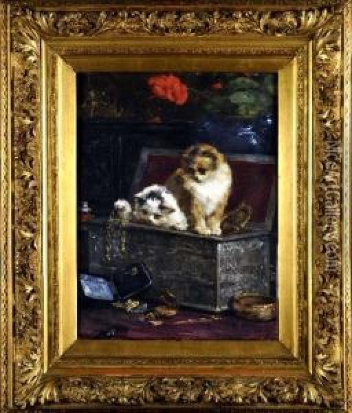 [chatons Jouant Dans Un Coffret Abijoux] Oil Painting - Charles Ii Collins