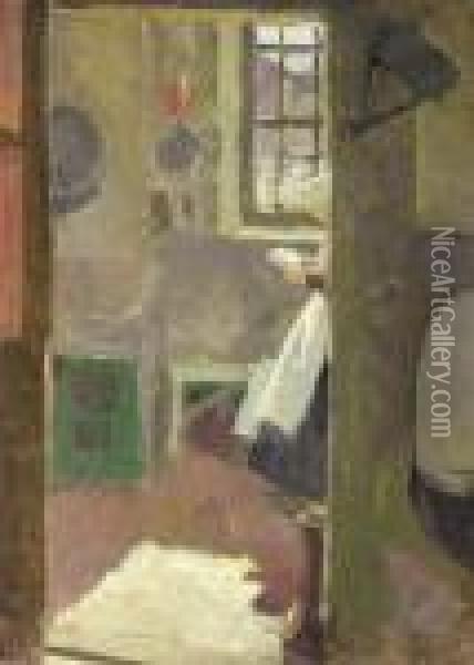 Hollandisches Madchen Bei Der Hausarbeit Vor Einem Fenster Oil Painting - Fritz von Uhde