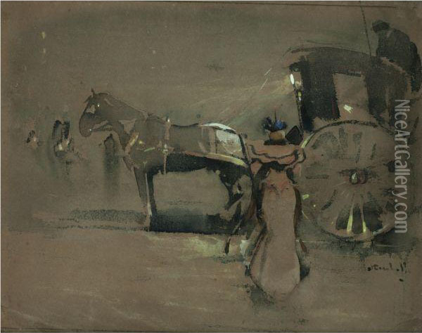 The Hansom Cab Oil Painting - Joseph Ii Crawhall