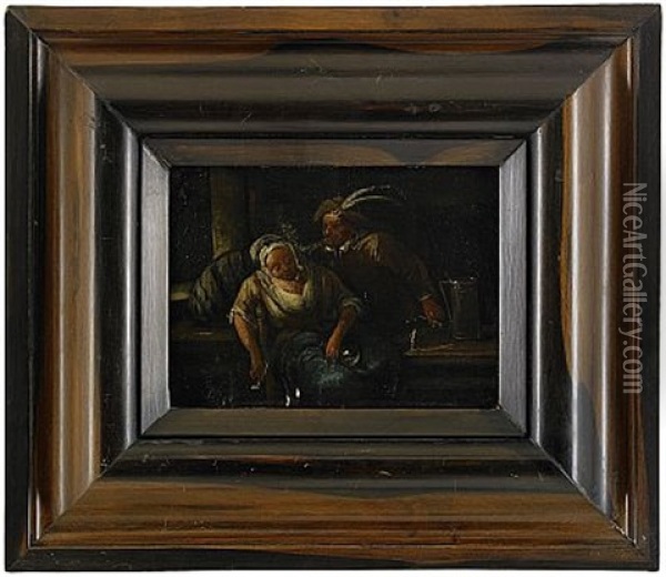 Vardshusinterior Med Rokande Par Oil Painting - Egbert van Heemskerck the Elder