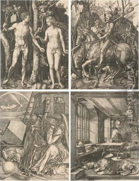 Adam And Eve; Knight, Death And 
The Devil; Melancolia; And Saint Jerome In His Study: Four Works Oil Painting - Albrecht Durer