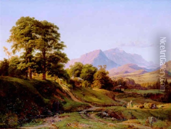 Landschaft Bei Salzburg, Blick Von Freilassung Auf Den Untersberg Oil Painting - Ludwig Heinrich Theodor (Louis) Gurlitt