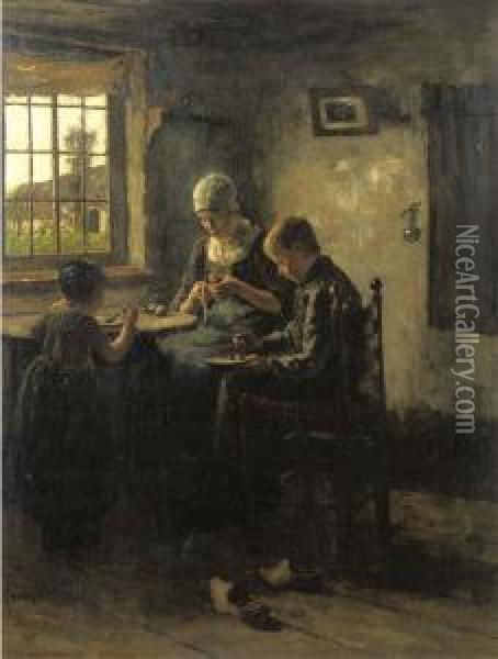 Binnenhuisje: Suppertime, Laren Oil Painting - Jacob Simon Hendrik Kever