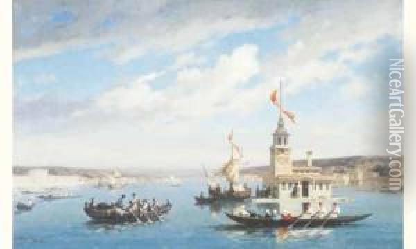 Caiques Devant La Tour De Leandre, Constantinople. Oil Painting - Fabius Germain Brest